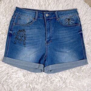 Fire & Rain High-Rise Roll Cuff Denim Shorts with Doodle Drawings